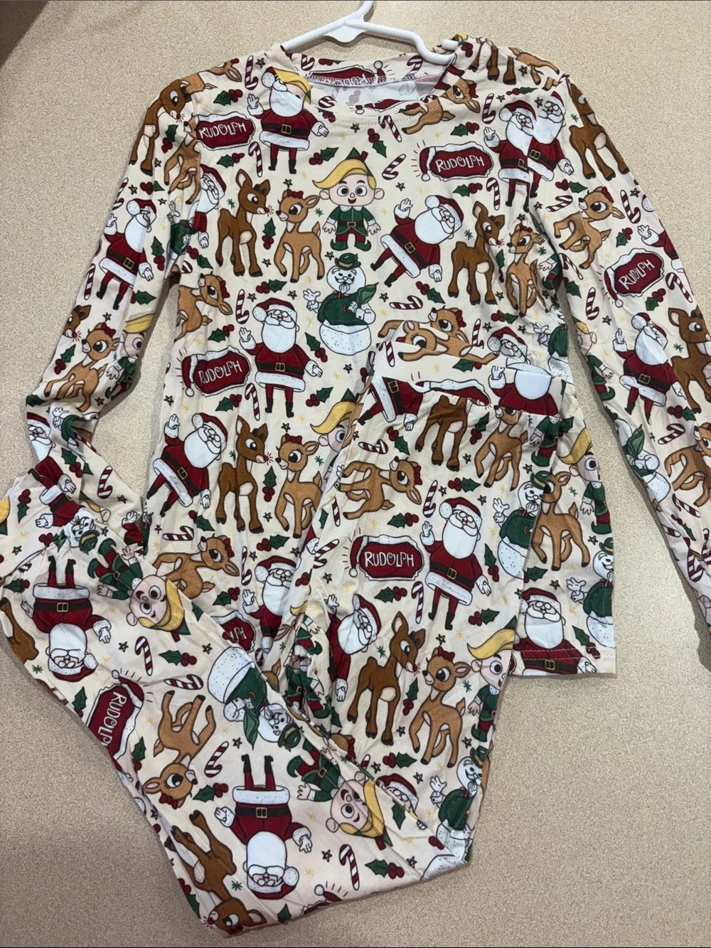 Kids Bamboo Cream Rudolph & Santa Christmas Pajama Set